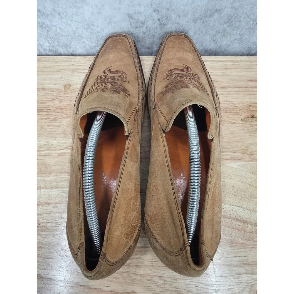 Vintage Mark Nason Loafers Men 10 Brown Leather Etch Dragon Slip On Shoes Italy